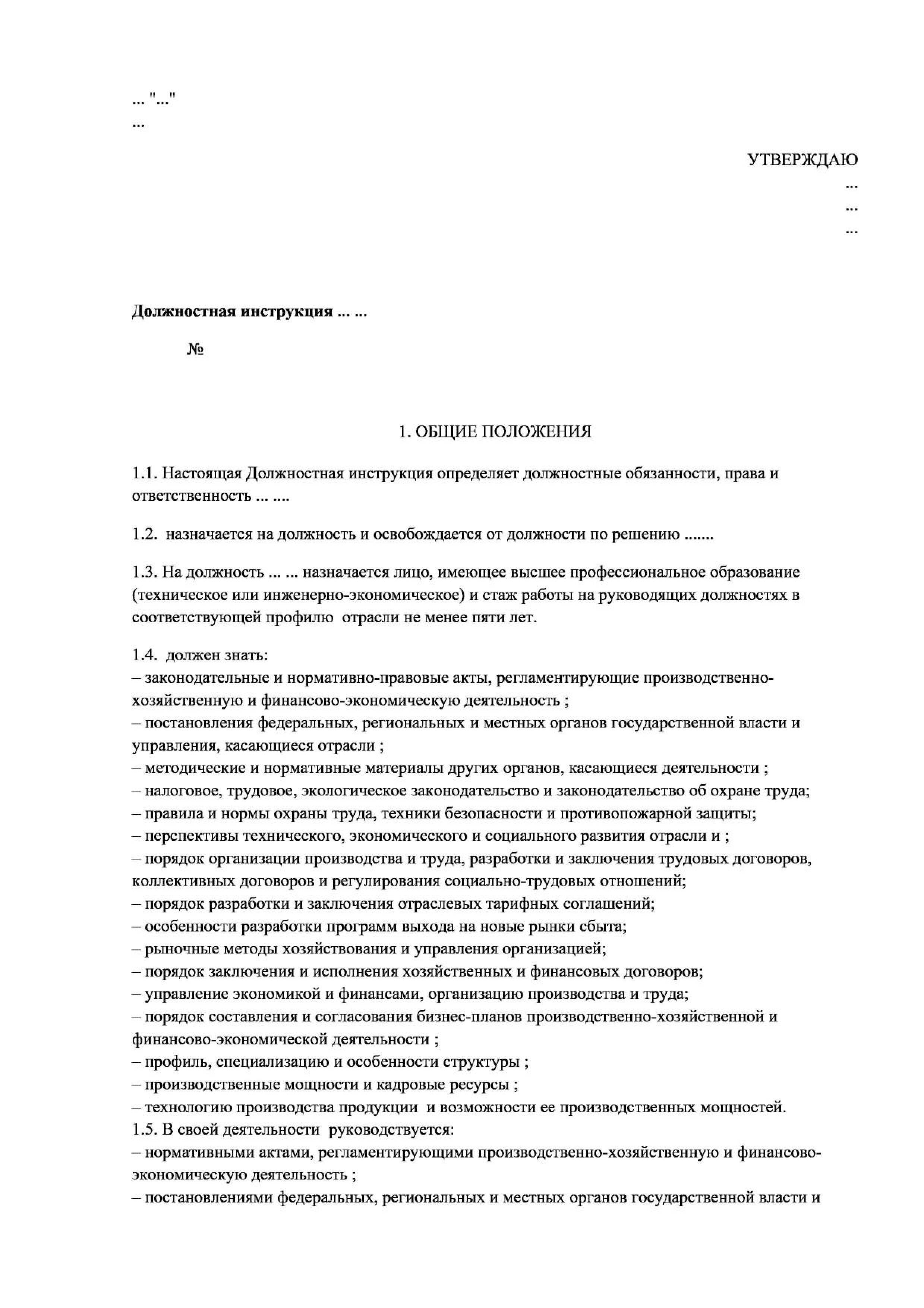 Скачать бланк: должностная инструкция директора ООО, образец заполнения ...