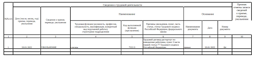 Образец заполнения таблицы в СТД-Р