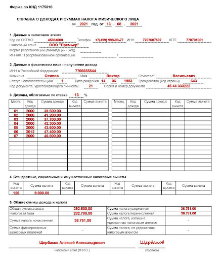 Образец заполнения новой 2 ндфл