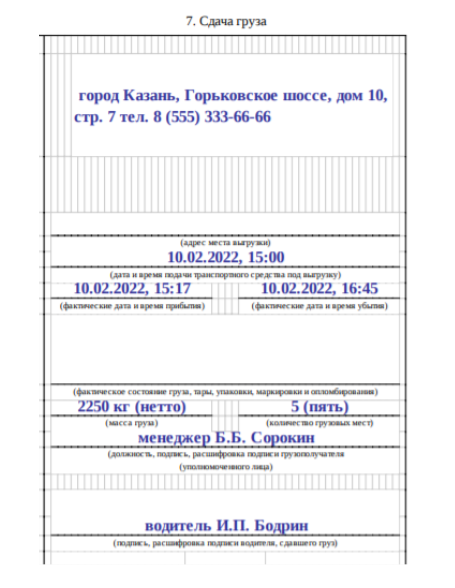 Пример заполнения раздела 7 Пример заполнения раздела 7