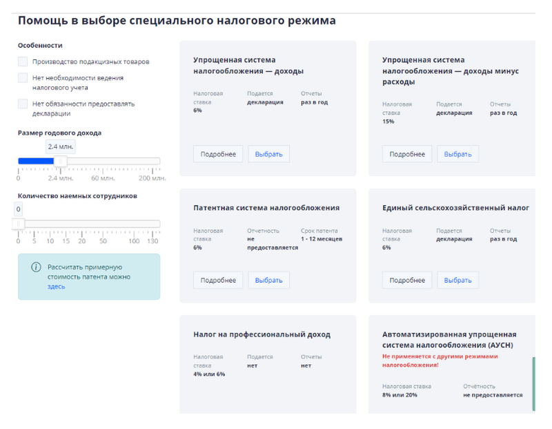 Выбор специального режима налогообложения