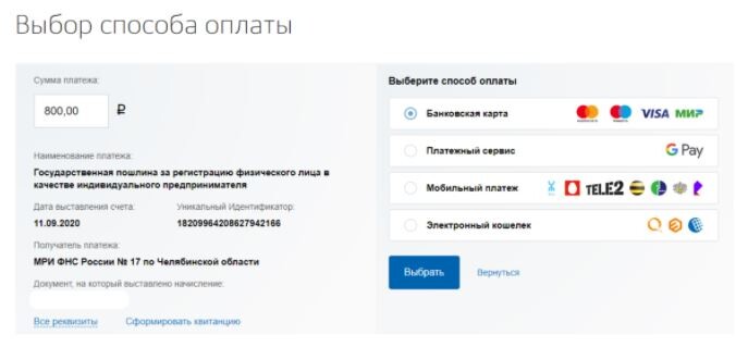 Варианты оплаты госпошлины за регистрацию ИП на Госуслугах Варианты оплаты госпошлины за регистрацию ИП на Госуслугах