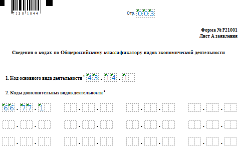 заполненное заявление по форме р21001