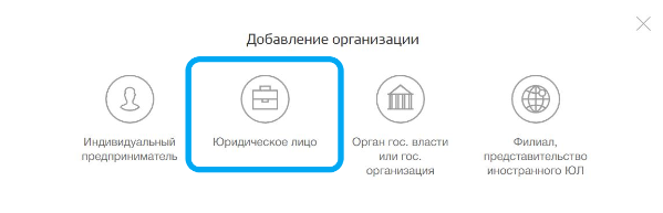 Варианты добавления учётной записи организации или ИП