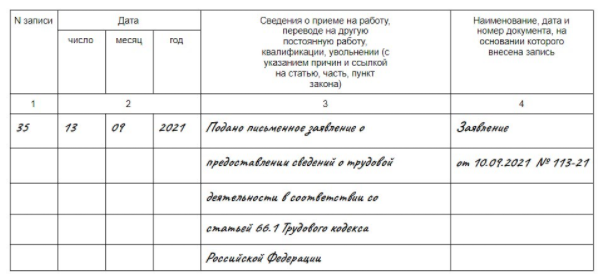 Образец заполнения при переходе на ЭТК