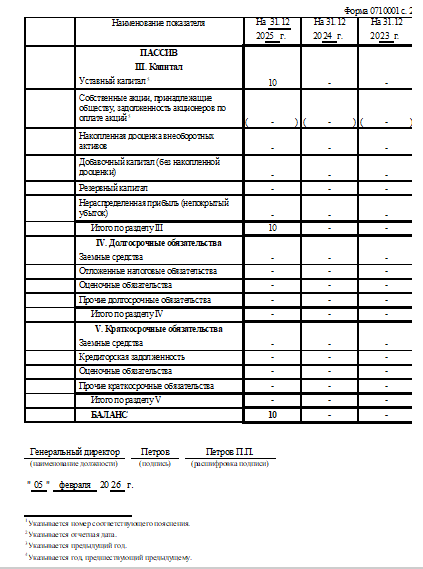 Нулевая бухотчётность — образец заполнения