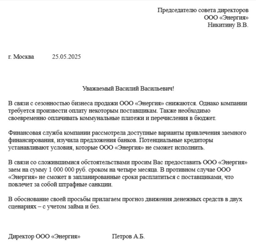 Образец антикризисного письма собственникам бизнеса на предоставление финансовой помощи