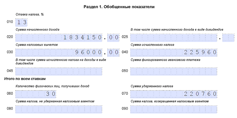 Образец заполнения раздела 1