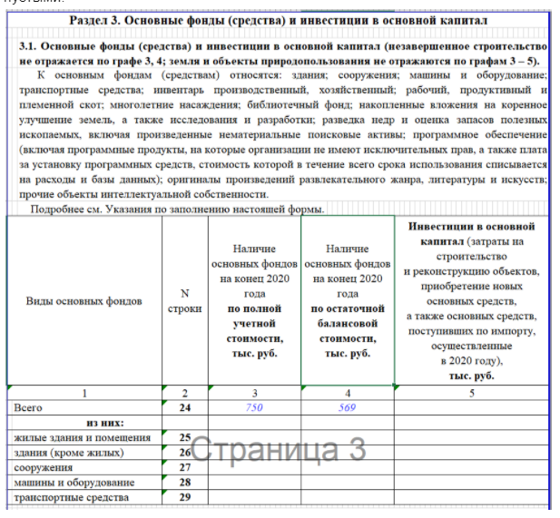 Раздел 3 пункт 3.1 формы МП-СП