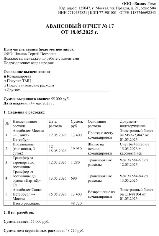 Авансовый отчёт командировки