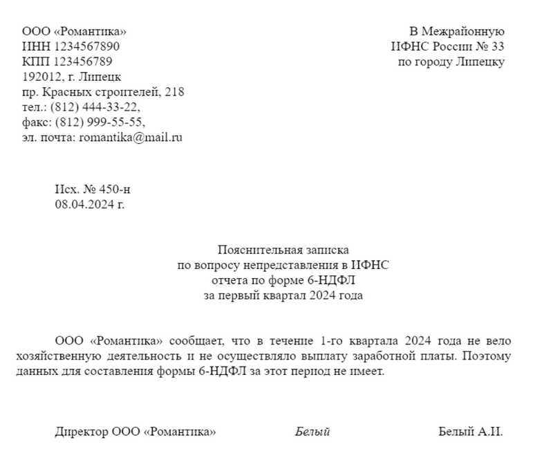 Образец пояснения в налоговую при отсутствии деятельности