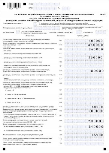 Лист 03 расчёта налога на прибыль