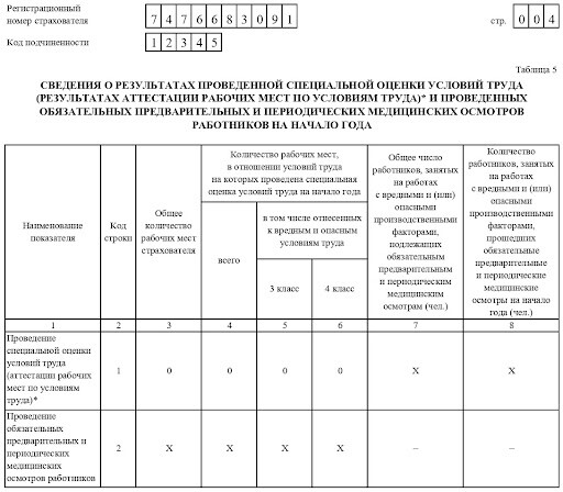 Образец заполнения