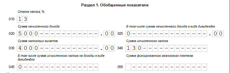 Пример заполнения