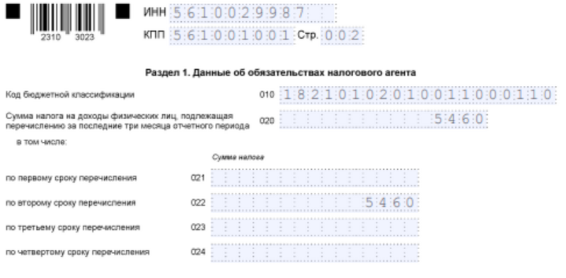 Образец 6-НДФЛ