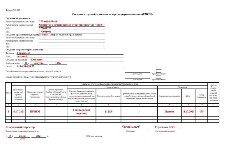 Сзв тд изменения 2024. СЗВ-ТД форма 2022. Образец заполнения формы СЗВ ТД генеральный директор. СЗВ-ТД на директора. СЗВ ТД прием генерального директора.