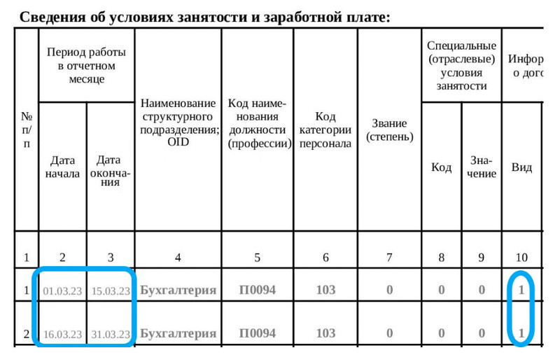 Образец заполнения периода работы Образец заполнения периода работы