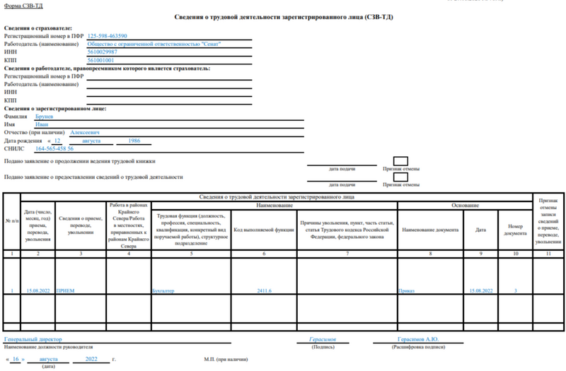 Код работы технолога