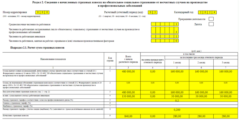 Заполнение раздела 2 и подраздела 2.1 в ЕФС-1