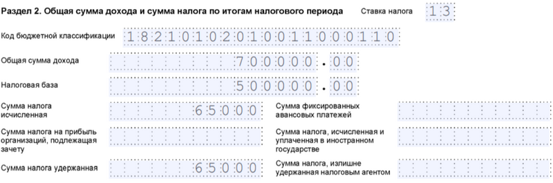 Образец заполнения раздела 2 справки