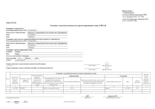 Образец отчёта СЗВ-ТД
