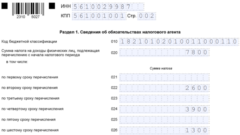 Образец 6-НДФЛ